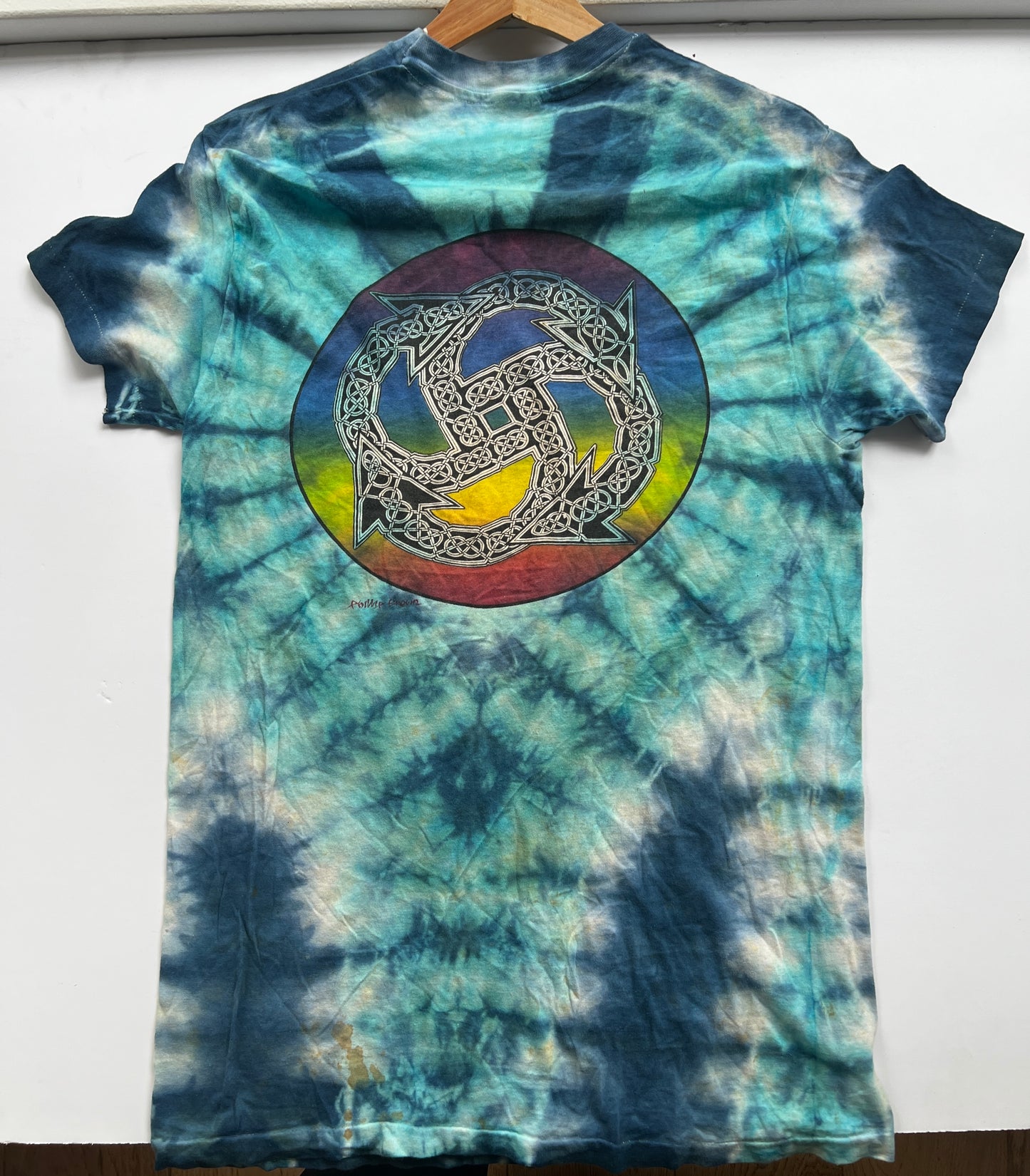 Vintage 1980s Tie-Dye T-Shirt by Phil Brown – Skull Mandala Art