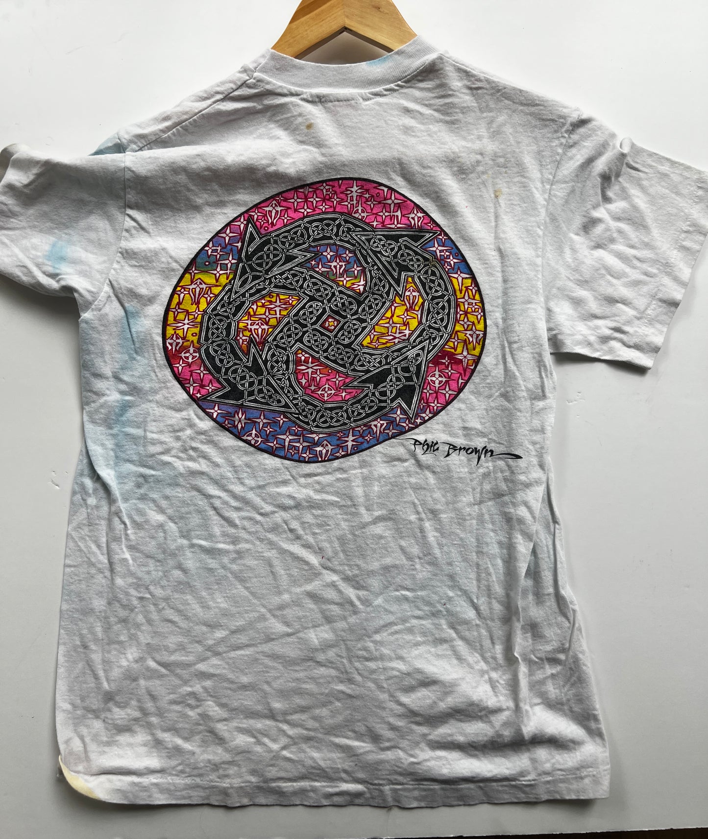 Vintage 1980s Phil Brown Mandala Heart Tie-Dye T-Shirt