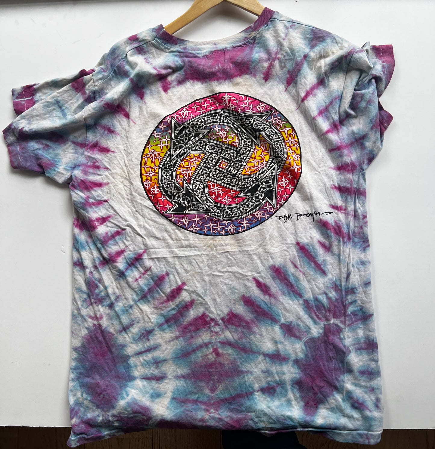 Vintage 1980s Phil Brown Tie-Dye T-Shirt – Sacred Geometry & Mandala Art