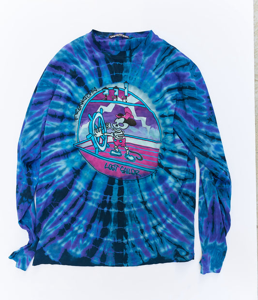 Lost Sailor/Ship of Fools long sleeve tie-dye shirt with graphic design on a white background – Freaktopia